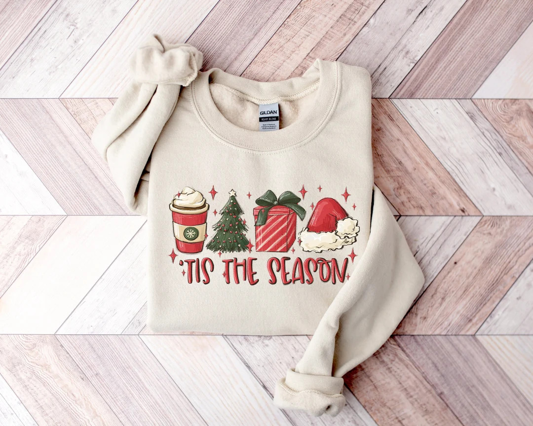 Tis the Season Christmas Sweatshirt, Christmas Coffee Shirt, Funny Christmas Crewneck Festive Hol... | Etsy (US)