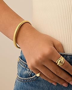 PAVOI Stainless Steel 14K Gold Plated Waterproof Flexible Stretch Chunky Bangle for Women | Cobra... | Amazon (US)