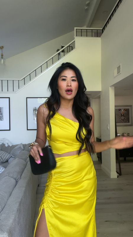 This matching set is perfect for a wedding guest dress, dressy roof top drink vibes, or a nice dinner outfit! Love the fun yellow and the ruching on the skirt. 

#LTKSeasonal #LTKstyletip #LTKwedding