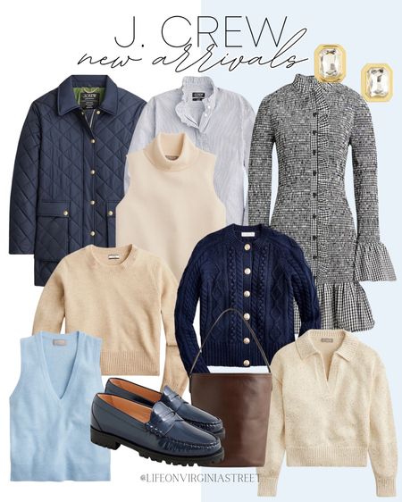 J. Crew just dropped these new arrivals and I’m absolutely gushing over them! They’re making me excited for cooler temps and fall! 

Quilted navy coat, blue stripe button up, gingham dress, sleeveless turtleneck, cashmere sweater, navy button up cardigan, light blue sleeveless sweater, sequin collard pull over sweater, navy blue loafers, brown leather bucket bag, oversized gold earrings, j crew, fall fashion 



#LTKFind #LTKstyletip #LTKworkwear
