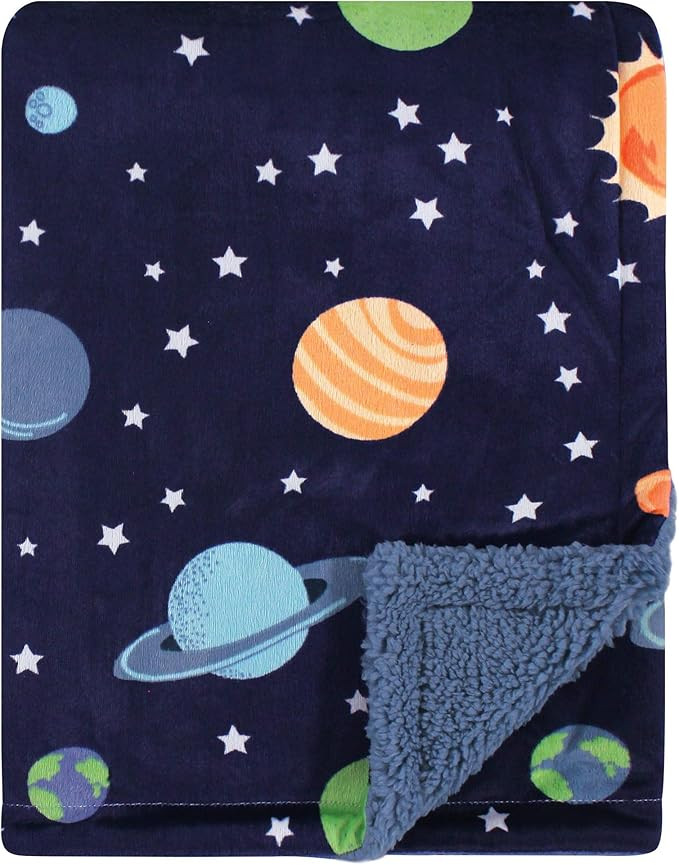 Hudson Baby Unisex Baby Plush Mink and Sherpa Blanket, Solar System, One Size | Amazon (US)