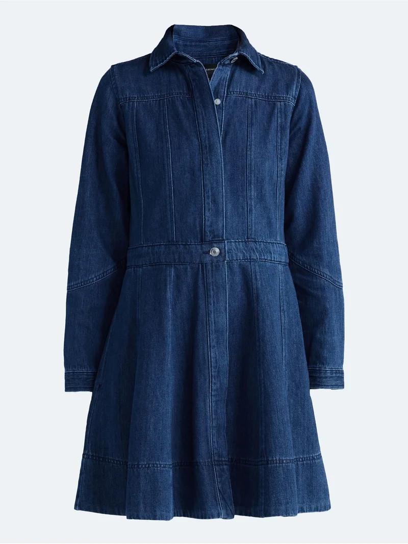 Free Assembly Women's and Women's Plus Long Sleeve Mini Shirt Dress, Sizes XS-4X | Walmart (US)