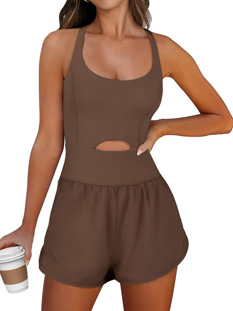 Caracilia Women's Workout Athletic Romper Summer Sets Short Jumpsuits Onesie Running Outfits Exer... | Amazon (US)