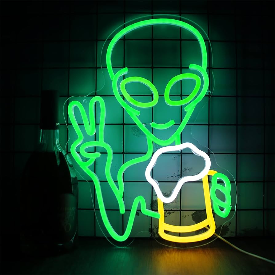 Alien Beer Bar Neon Sign, Green Alien Neon Light Signs Led Neon Signs for Wall Decor, Man Cave Ga... | Amazon (US)