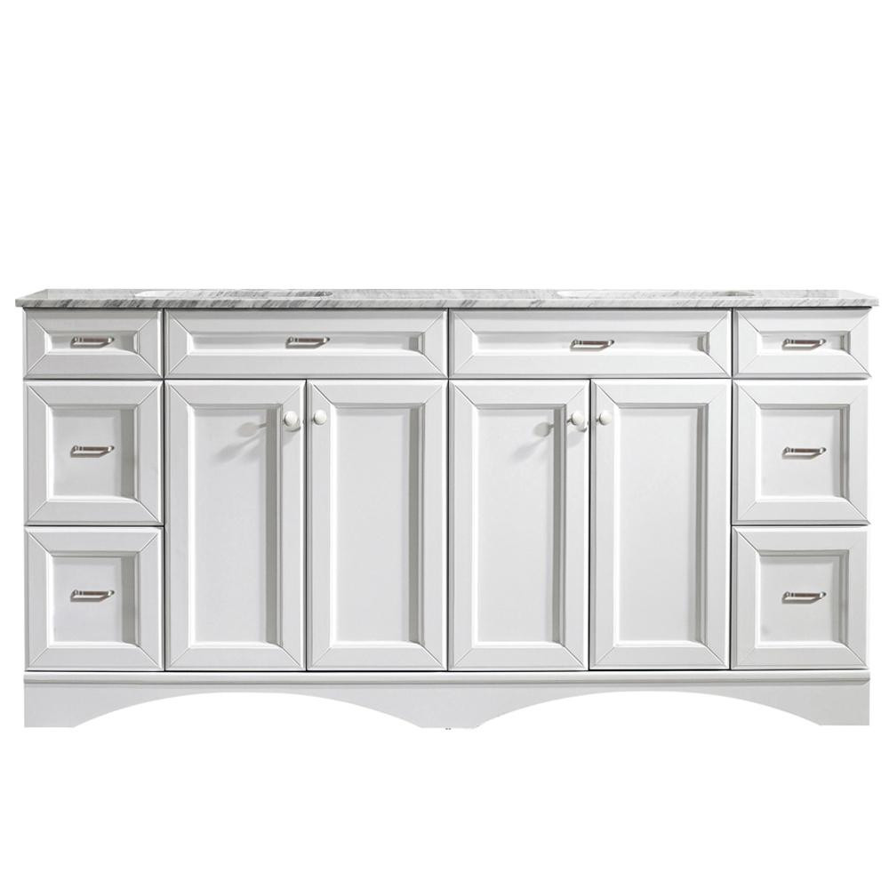ROSWELL Naples 72 in. W x 22 in. D x 35 in. H Vanity in White with Marble Vanity Top in White wit... | The Home Depot