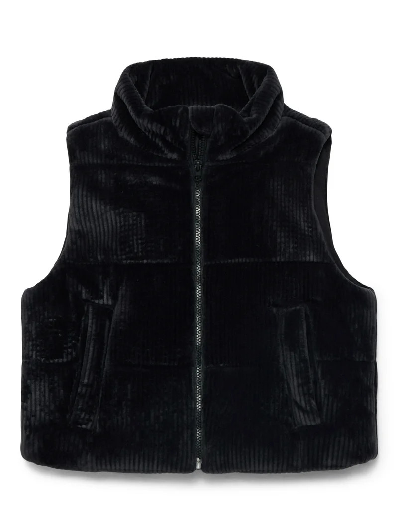 Athletic Works Girls Velour Corded Puffer Vest, Midweight, Sizes 4-18 | Walmart (US)