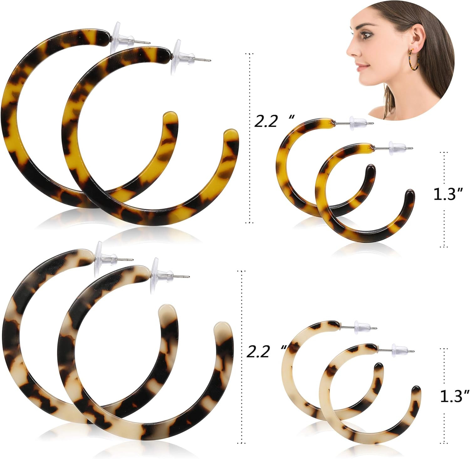 LOYALLOOK 4-8Pairs Acrylic Earrings Resin Geometric Hoop Fashion Earrings C Shaped Earrings Resin... | Amazon (US)
