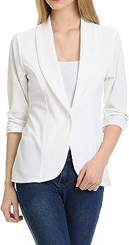 Women's 3/4 Ruched Sleeve Lightweight Work Office Blazer Jacket (S-3XL) | Amazon (US)