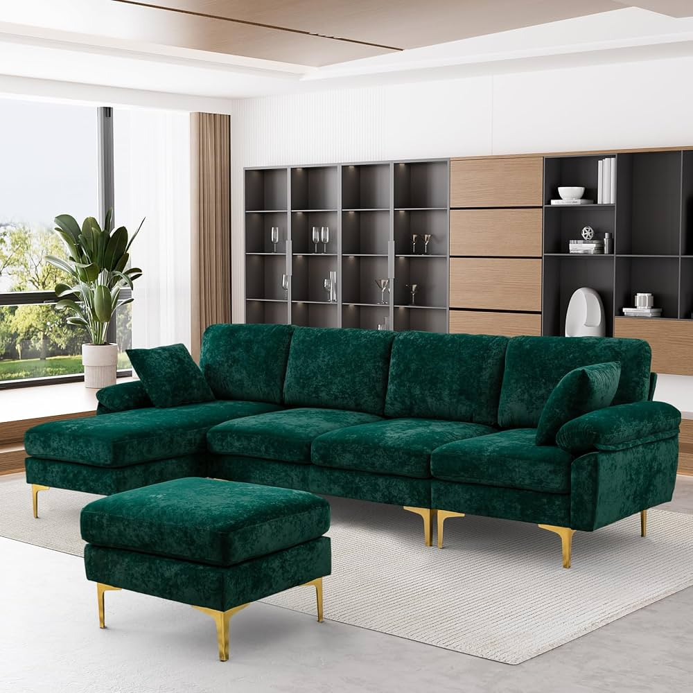 OUYESSIR U-Shaped Sectional Sofa Couch, 4 Seat Sofa Set for Living Room, Convertible L-Shaped Vel... | Amazon (US)