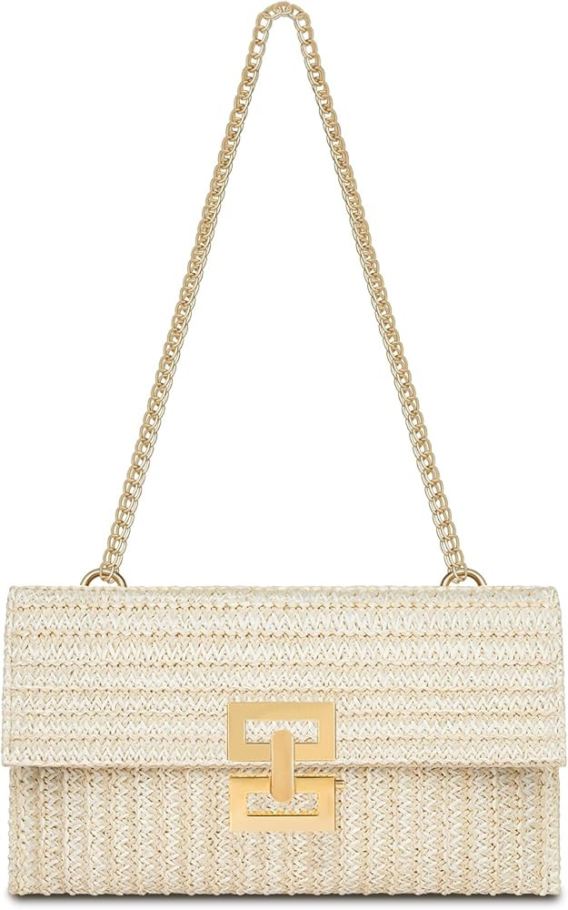 Straw Clutch Purse for Women Designer Evening Handbag Summer Beach Shoulder Crossbody Bag | Amazon (US)