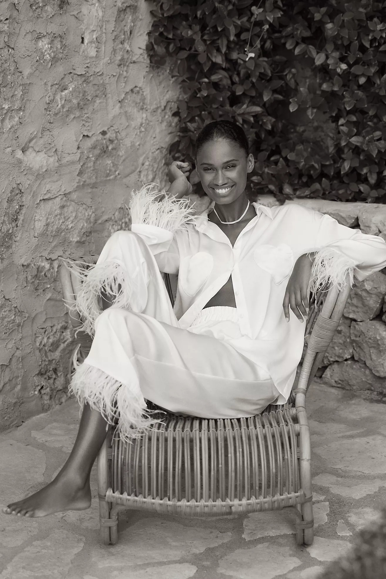 Hutch Faux-Feather Trim Heart-Pocket Pajama Set | Anthropologie (US)