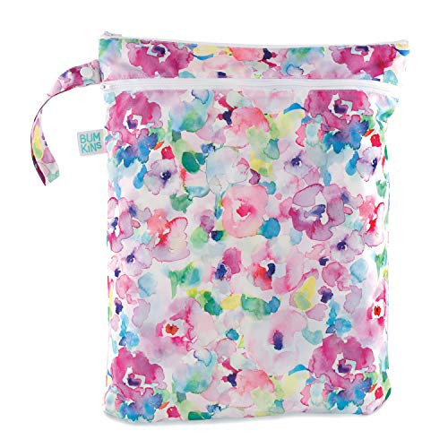 Bumkins Waterproof Wet Dry Bag for Baby, Travel, Swimsuit, Cloth Diaper, Pump Parts, Pool, Beach, Gym Clothes, Toiletry, Hook to Stroller, Daycare, Zip Reusable Wetdry Packing Pouch, Watercolor Floral | Amazon (US)