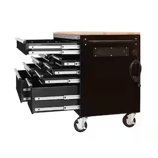 Husky 52 in. W x 25 in. D Standard Duty 9-Drawer Mobile Workbench Tool Chest with Solid Wood Top ... | The Home Depot