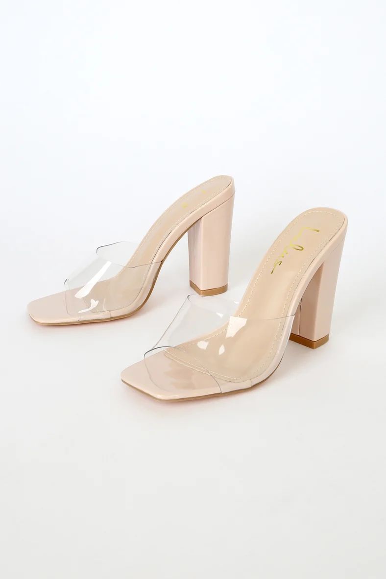 Luspy Light Nude Patent High Heel Slide Sandals | Lulus (US)