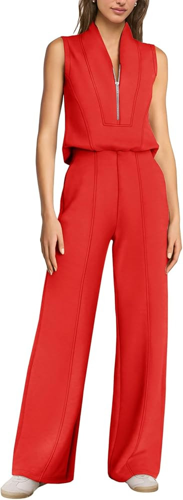SENSERISE Womens Summer Jumpsuit Dressy Casual Sleeveless One Piece Jumpsuit Half Zip Airport Tra... | Amazon (US)
