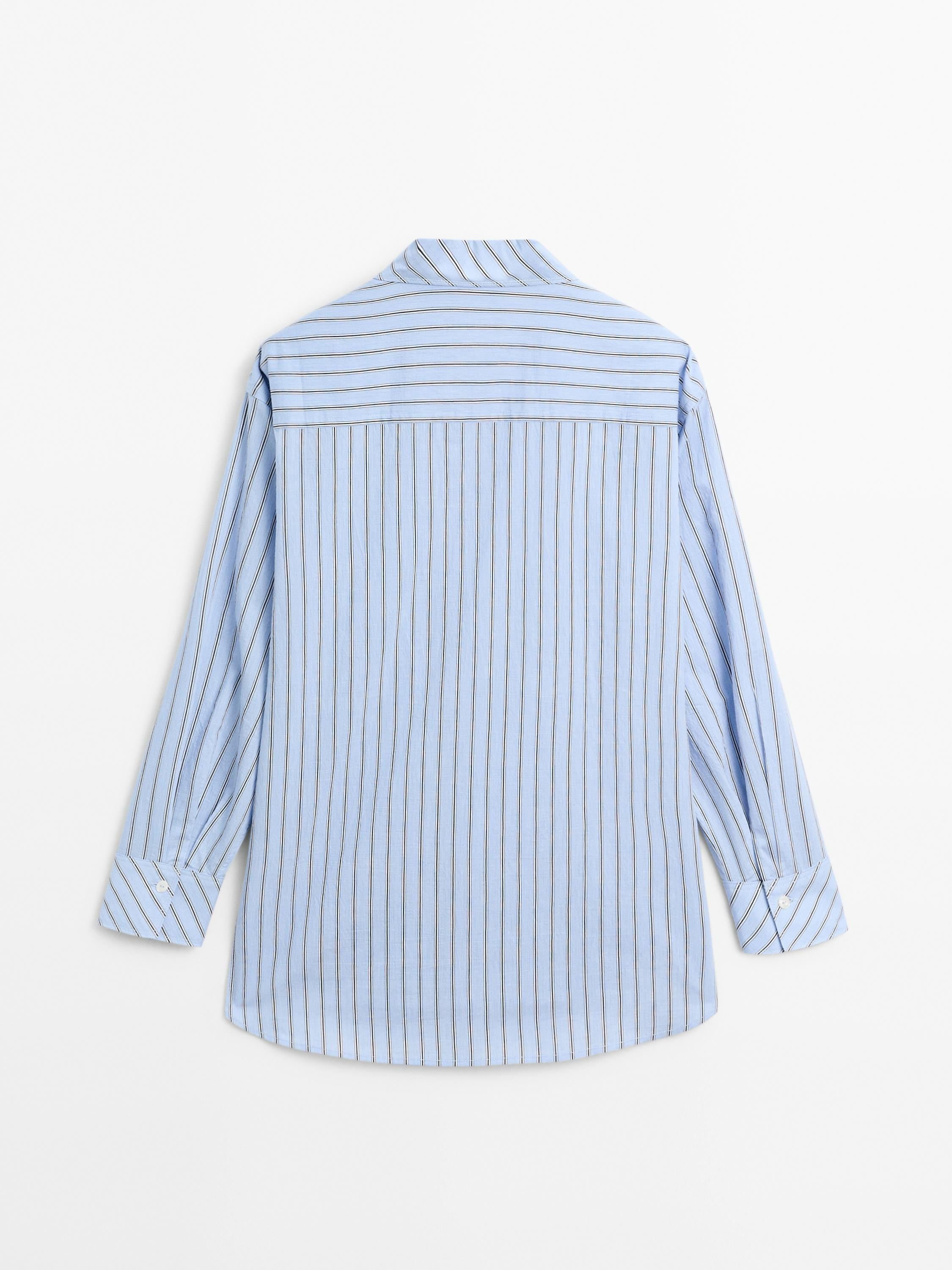Striped cotton blend shirt · Sky Blue · Shirts | Massimo Dutti | Massimo Dutti UK