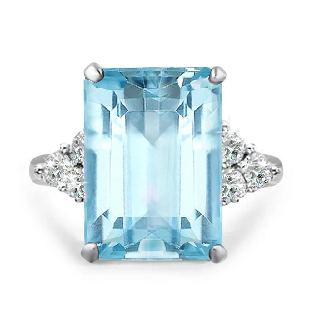 Meghan Markle & Princess Diana 20ctw Emerald Cut Aquamarine Color Cocktail Ring Inspired by Royal... | Walmart (US)