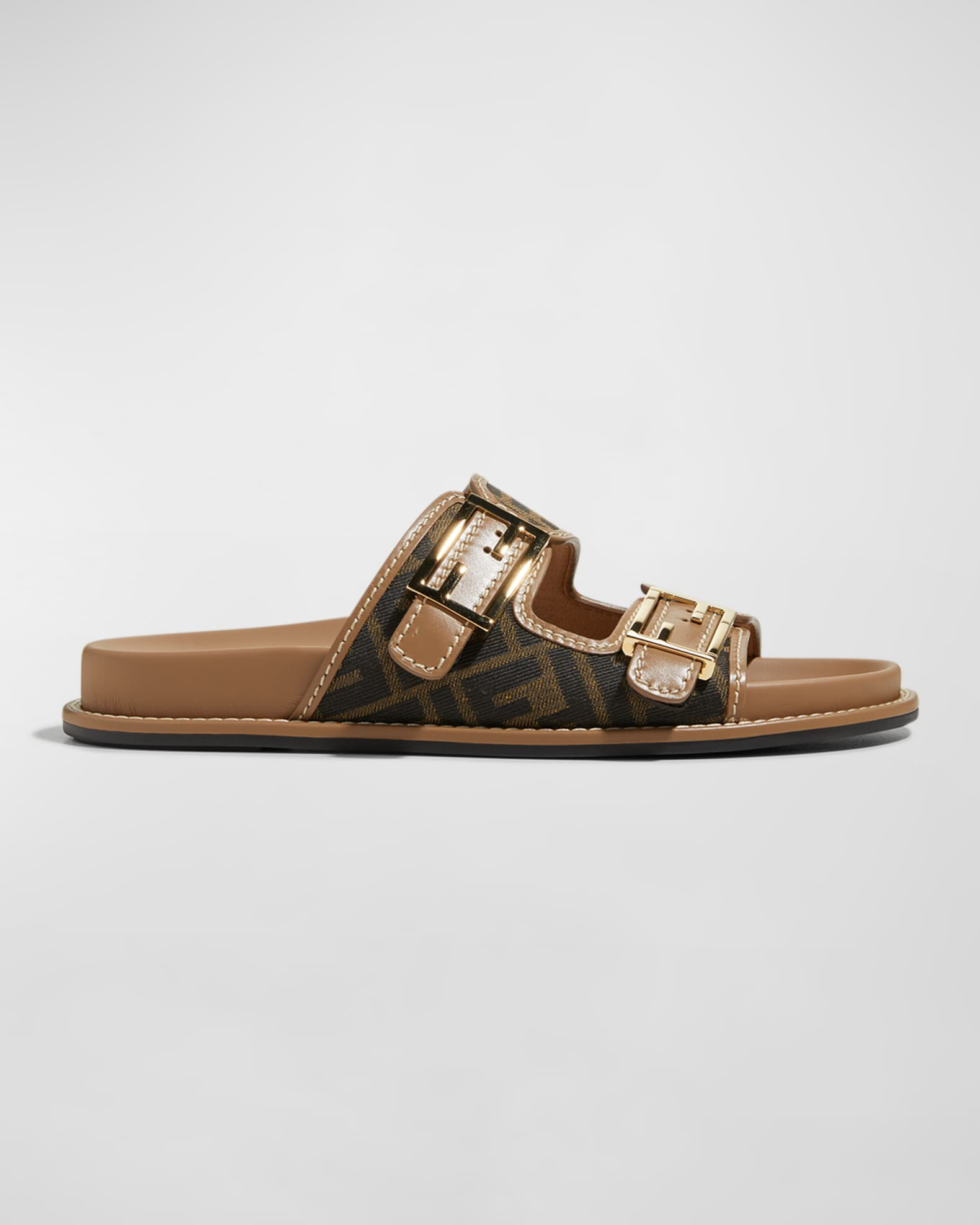 FF Jacquard Dual Buckle Slide Sandals | Neiman Marcus