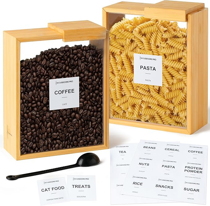 HouseCorePro 2 Pack Bamboo Food Storage Containers – Large 2.75L Food Dispenser with Measuring ... | Amazon (US)