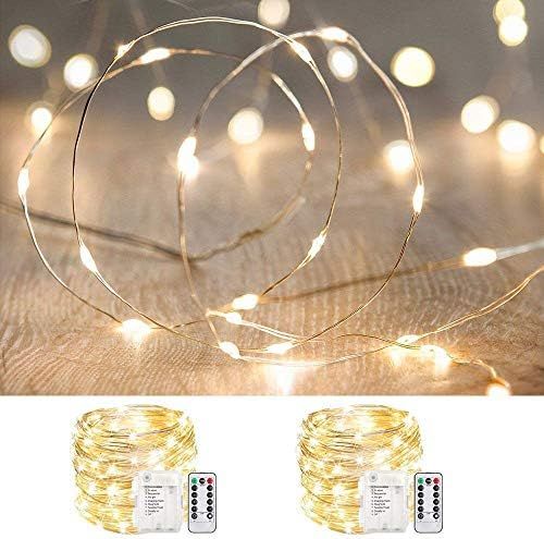 ANJAYLIA 2 Pack 33ft 100 LED Fairy Lights Battery Operated, Waterproof Twinkle String Lights, Cop... | Amazon (US)