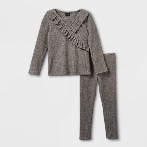 Toddler Girls' 2pc Cozy Rib Long Sleeve Top & Leggings Set - art class™ Charcoal Gray | Target