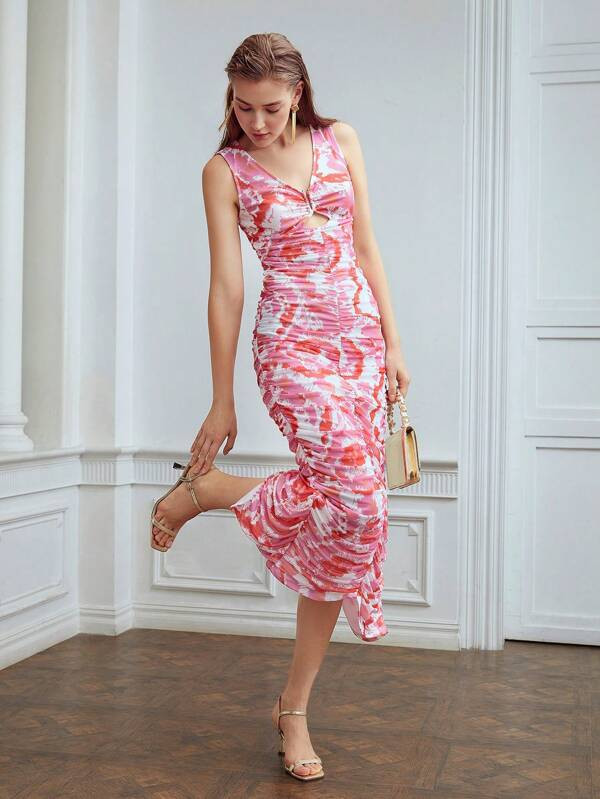 MOTF PREMIUM RUCHED TIE-DYE BODYCON DRESS | SHEIN