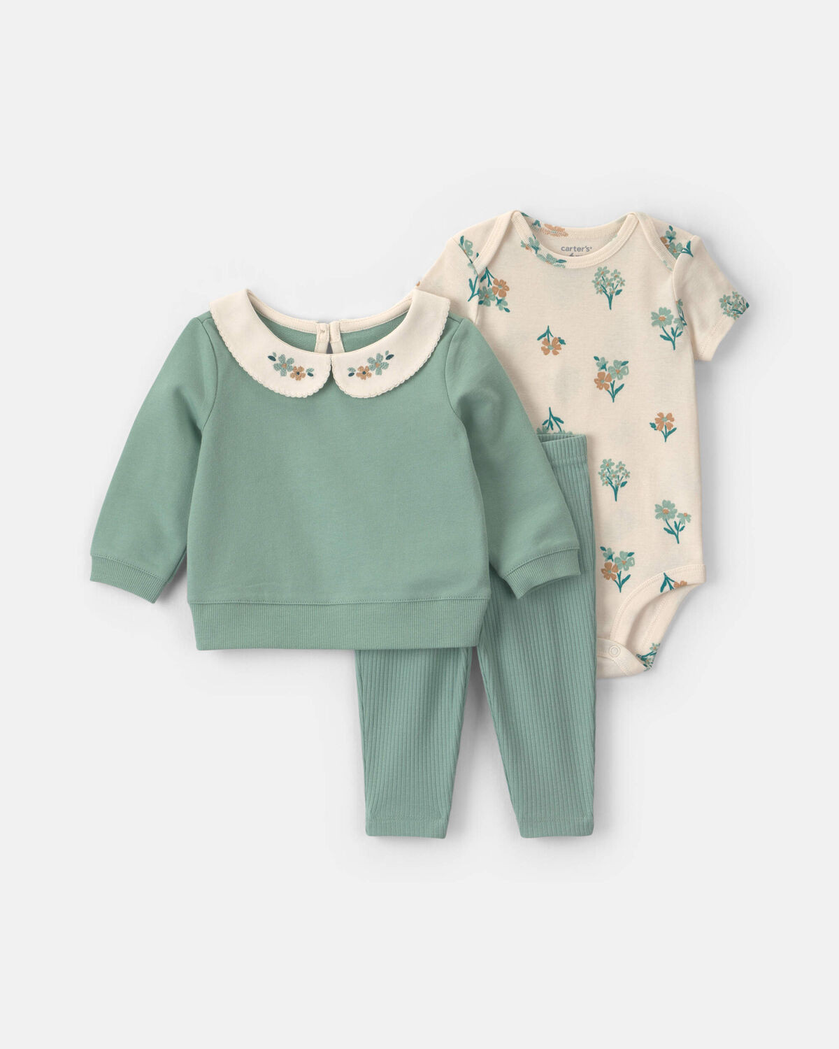 Baby Girl 3-Piece Floral French Terry Layering Set - Green | Carter's Inc