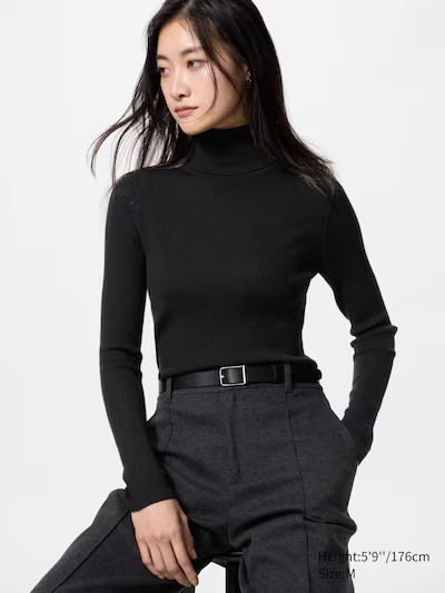 Pull col roulé côtelé 100% laine mérinos | Uniqlo FR
