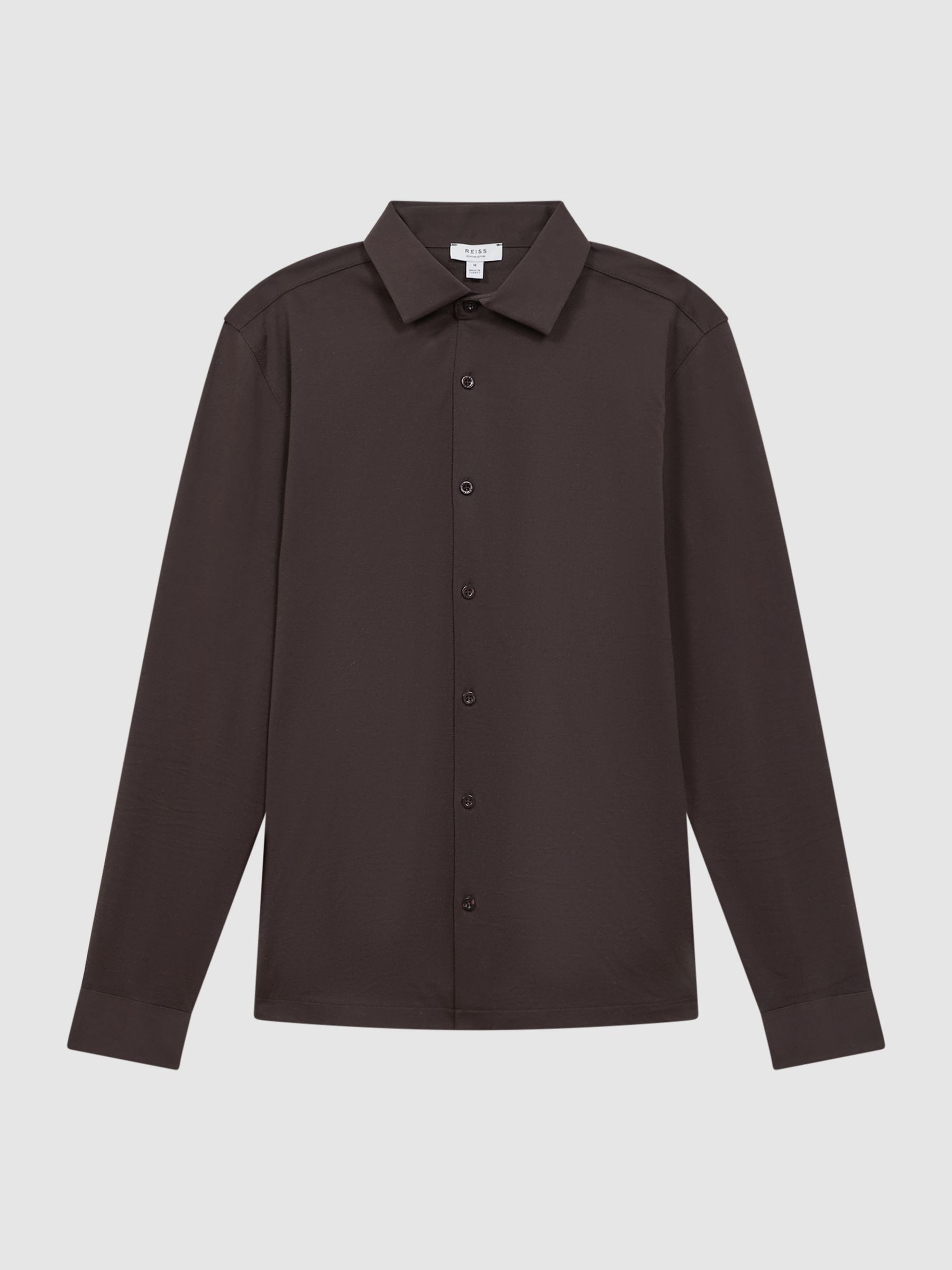 Mercerised Cotton Button-Through Shirt in Chocolate | Reiss US