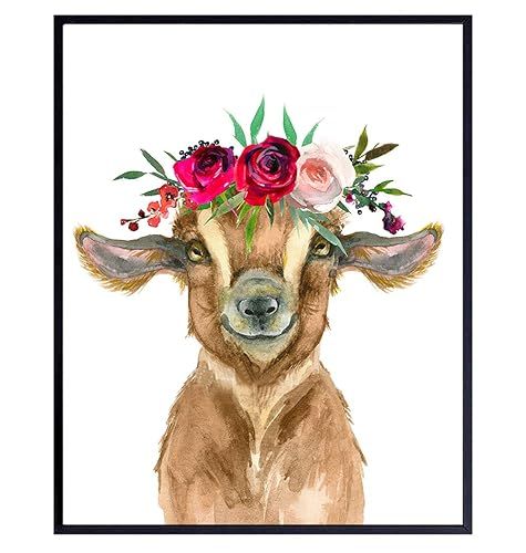 Cute Baby Goat w/Flower Crown Wall Art Home Decor - Decoration for Girls or Boys Bedroom, Nursery... | Amazon (US)