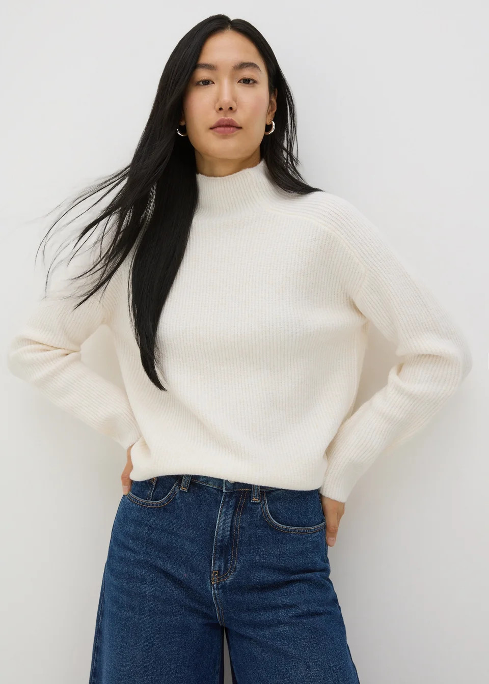 Cream Ribbed High Neck Jumper | Matalan (UK)