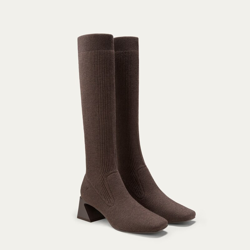 Square-Toe Water-Repellent Wool Knee High Boots (Rebecca Pro） | VIVAIA