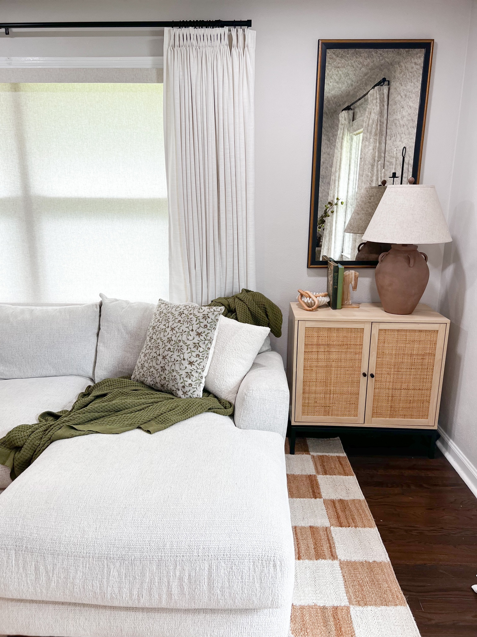 Living room sources including green waffle blanket, lamps, curtains, throw pillows

#LTKhome #LTKunder100 #LTKsalealert