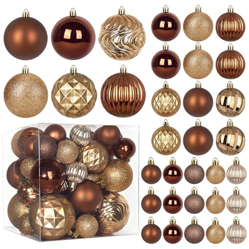 Besteek 33 Pcs Brown Christmas Tree Ornaments Set, Bronze Copper Gold Christmas Ornaments Shatterproof Plastic Hanging Balls Xmas Tree Decorations Bulk for Wedding Holiday Party Home Decor | Amazon (US)