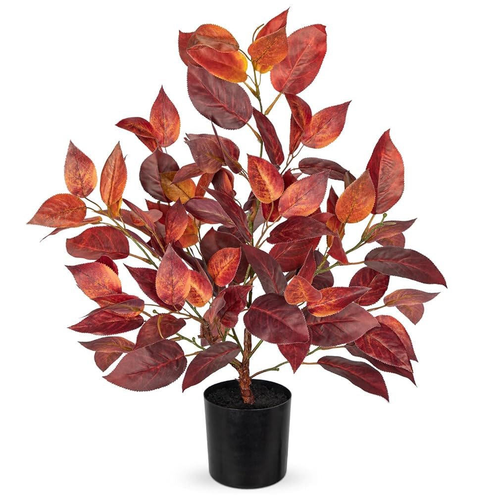 Briful 19.7" Fake Fall Tree in Black Pot, Autumn Small Artificial Elm Leaf Tree Faux Plants Indoo... | Amazon (US)