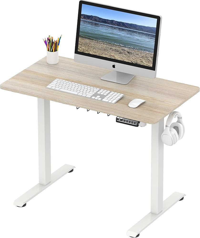 SHW Small Electric Height Adjustable Sit Stand Desk with Hanging Hooks and Cable Management, 40 x... | Amazon (US)