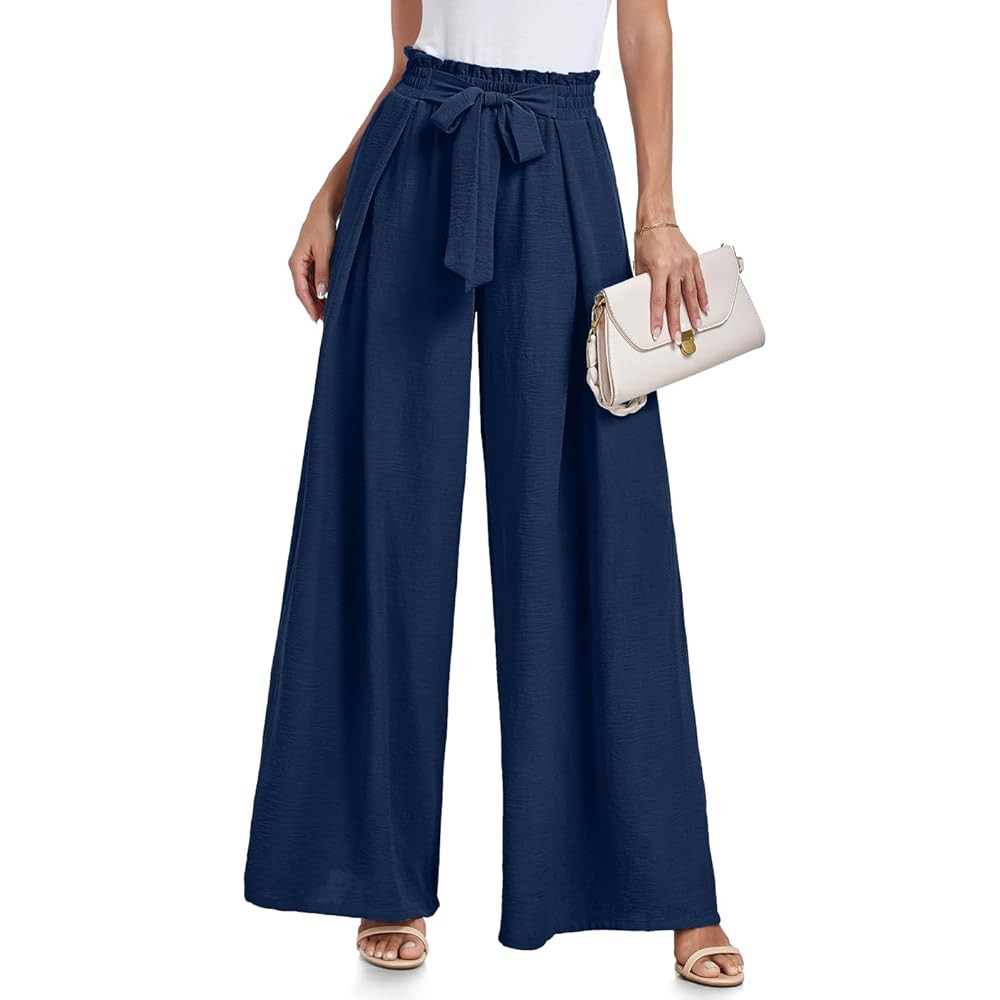 Lepunuo Wide Leg Pants for Women High Waisted Palazzo Pants Work Casual Flowy Tie Knot Trousers w... | Amazon (US)