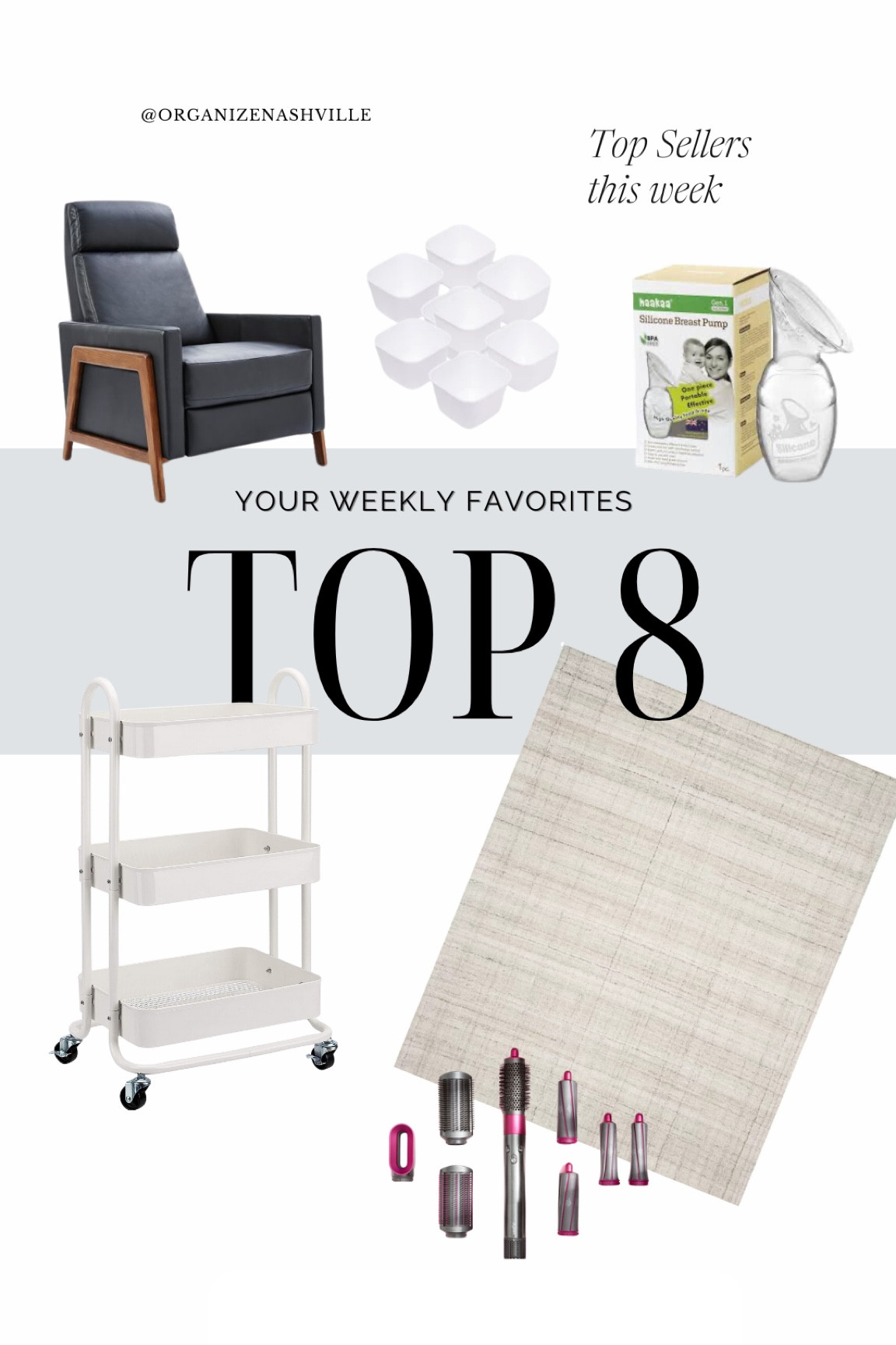 Your favorites from last week. I loved to see y’all shopping from the boys capsule wardrobe for back to school. Also lots of tried and true wayfair dupes at west elm this week - I’m assuming they had an early Labor Day sale. 

Other favorites include the nursing cart and the Dyson airwrap dupe. 

1. West Elm Black Leather Recliner dupe at Wayfair
2. West Elm Lumini Rug dupe
3. Rolling cart for postpartum, workout of art 
4. Haaka manual breast pump
5. Storage trays
6. Dyson airwrap dupe
7. Amber Moroccan diffuser by nest 
8. Boys jersey tshirt 
9. Brooks brother non iron boys button down 