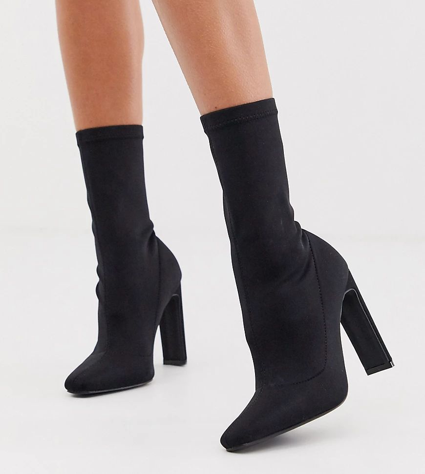 Boohoo exclusive square heeled sock boot in black | ASOS (Global)