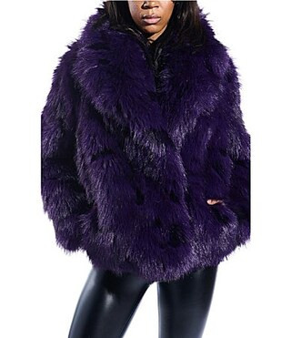 Azalea Wang Nago Purple Faux Fur Shawl Collared Oversize Coat - L | Dillard's
