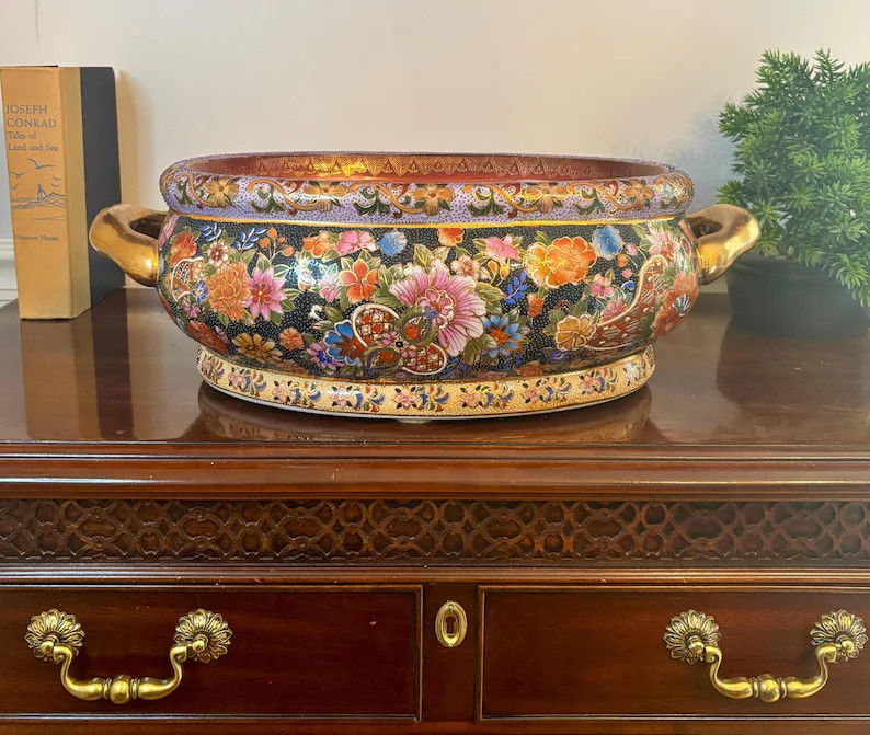 Vintage Chinoiserie Style Porcelain Foot Bath | Large Floral Cachepot | Planter | Koi Fish Center... | Etsy (Global)