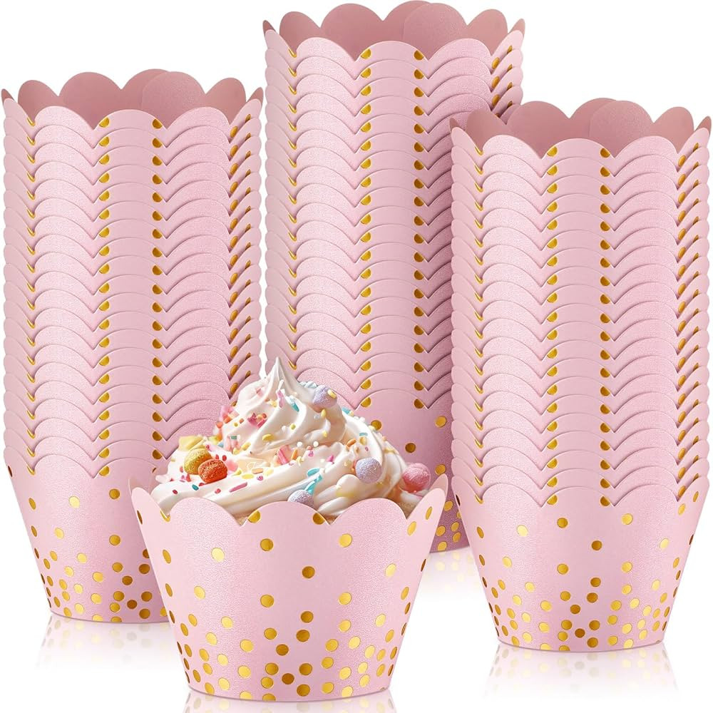 Zhehao 60 Pcs Gold Polka Dots Cupcake Wrappers Adjustable Cupcake Liners Paper Baking Cups Dispos... | Amazon (CA)