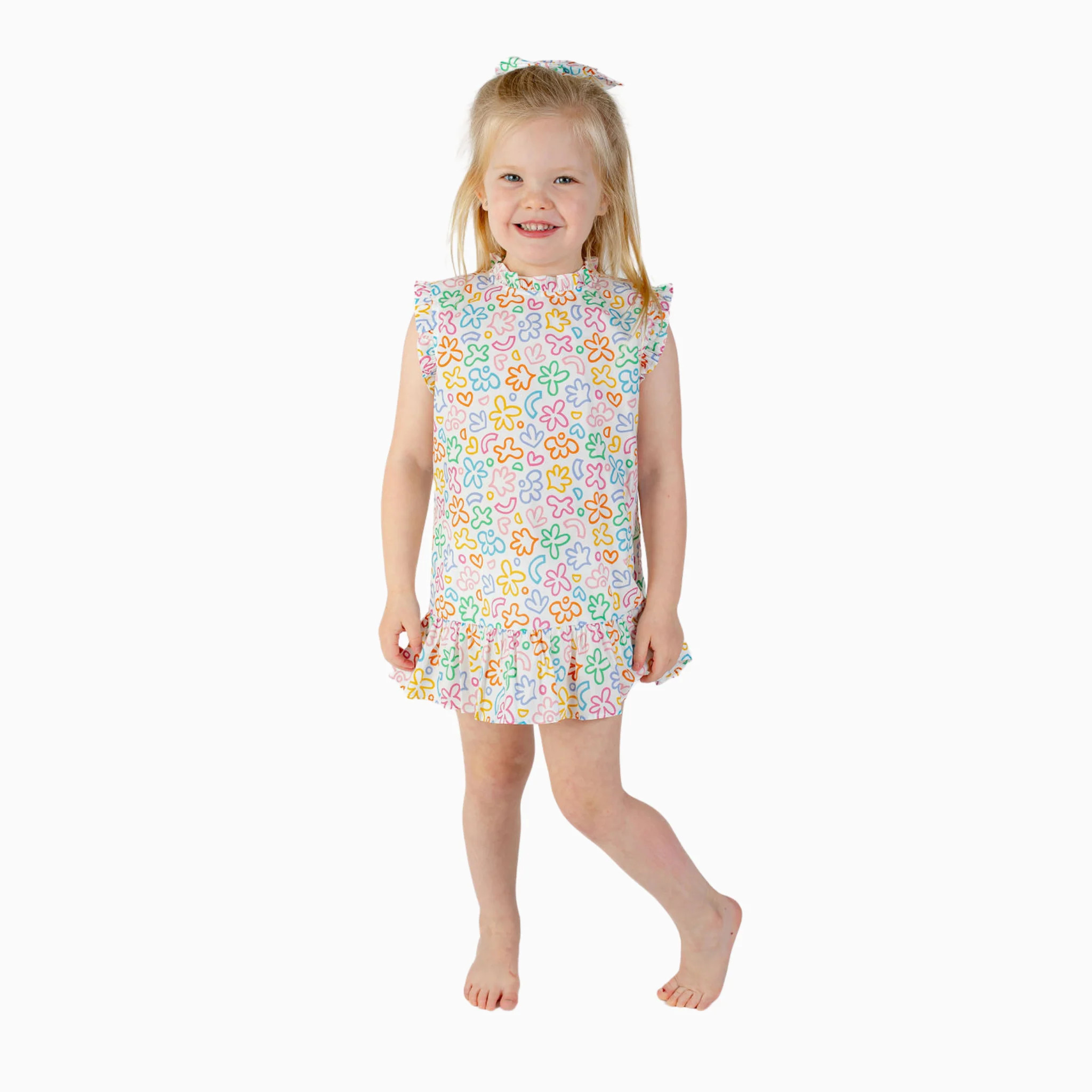 Drop Waist Dress in Rainbow Doodle | Nella June