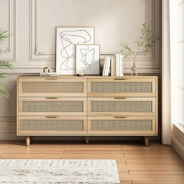 59.06"6-Drawers Rattan Storage Cabinet Rattan Drawer,for Bedroom,Living Room,Natural | Walmart (US)