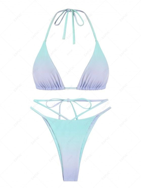 ZAFUL Ombre Halter Floss Bikini Swimwear   DARK ORANGE LIGHT GREEN LIGHT PINK | ZAFUL (Global)