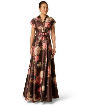Adrianna Papell Women's Floral Print Long Gown - Brown Multi | Macy's