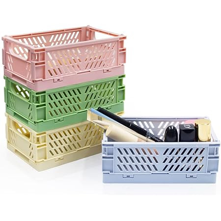 PTSGCAI 4-Pack Mini Baskets Plastic for Shelf Home Kitchen Storage Bin Organizer, Stacking Foldin... | Amazon (US)