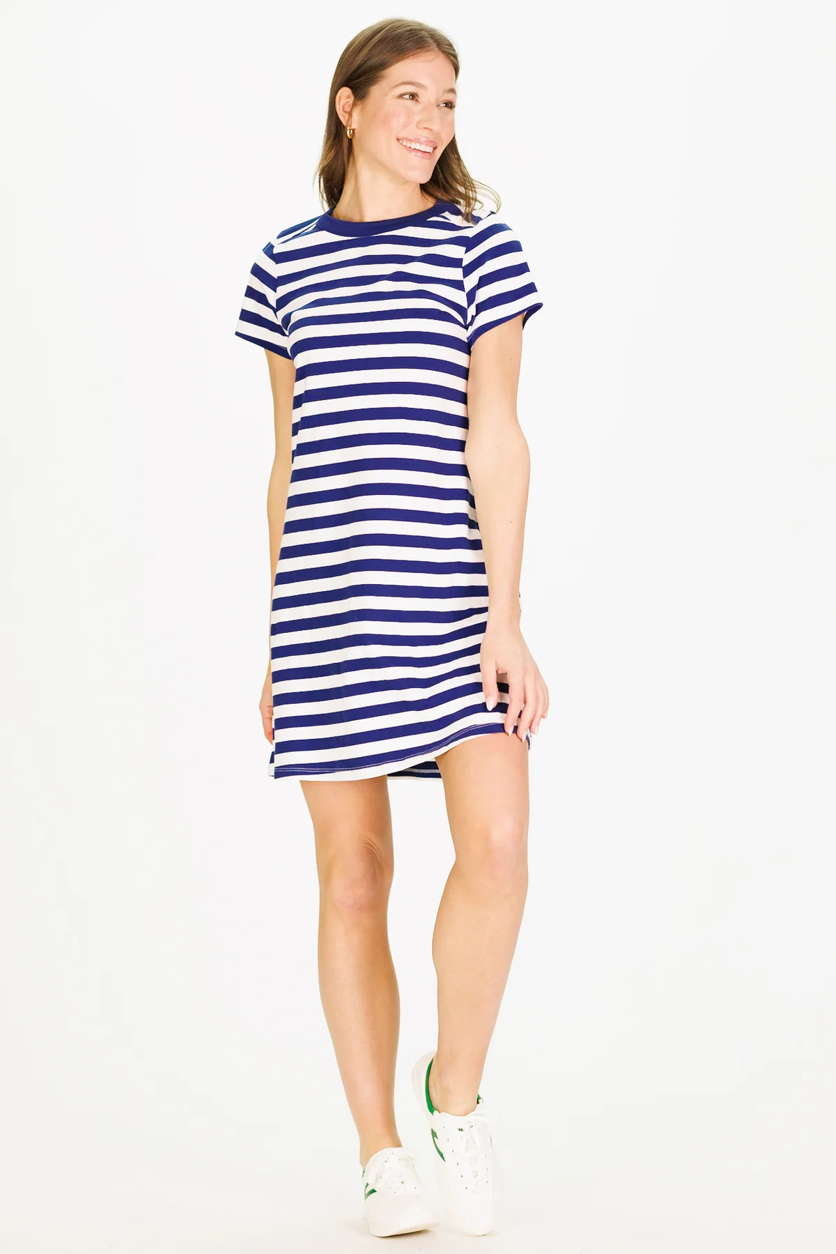 Tallie T-Shirt Dress in Navy and White Stripe | Duffield Lane