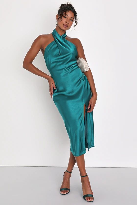 Beyond Classy Teal Green Satin Halter Midi Dress | Lulus (US)