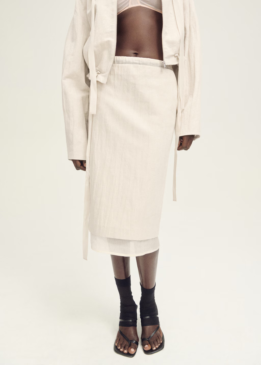 Combined linen blend midi skirt - Women | MANGO USA | Mango (US/MX/AU)